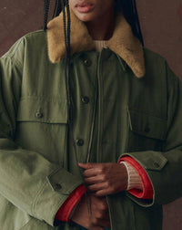 THE GREAT. Reversible Quilted Liner Parka Jacket in army hot orange - women's jacket - alternate view