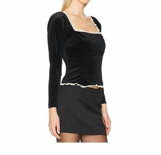 Astr - Elegant Velvet Squareneck Long Sleeve Top