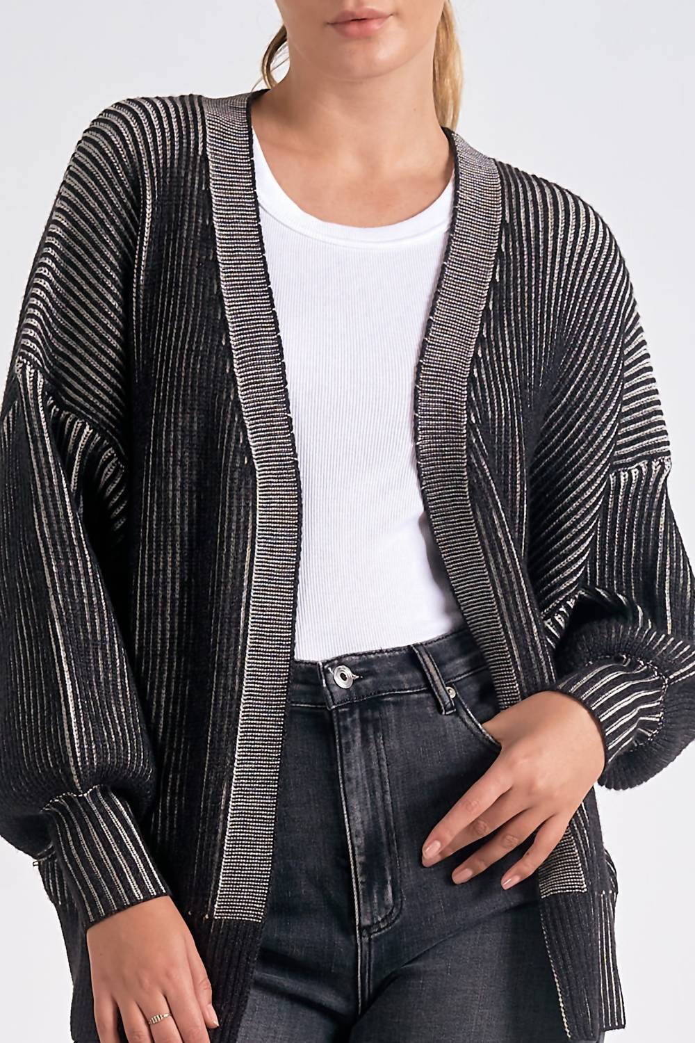 Elan - Ombré Ribbed Open Sweater Cardigan