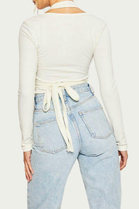 LAYERED HALTERNECK RIBBED-KNIT TOP