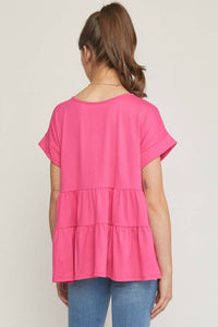 Entro - Round Neck Short Sleeve Tiered Tunic