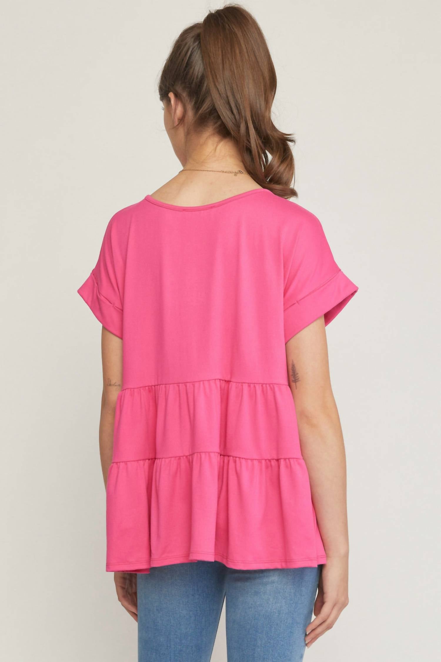 Entro - Round Neck Short Sleeve Tiered Tunic
