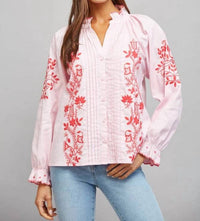 Miou Muse - Take Me There Embroidered And Pintuck Detail Top