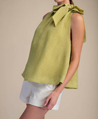 GLAM Ruffle Neck Tie Sleeveless Top in green - women's blouse - alternate view