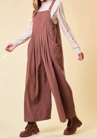 Doe and Rae Over All Wode Leg Jumpsuit in brown - women's pants - alternate view