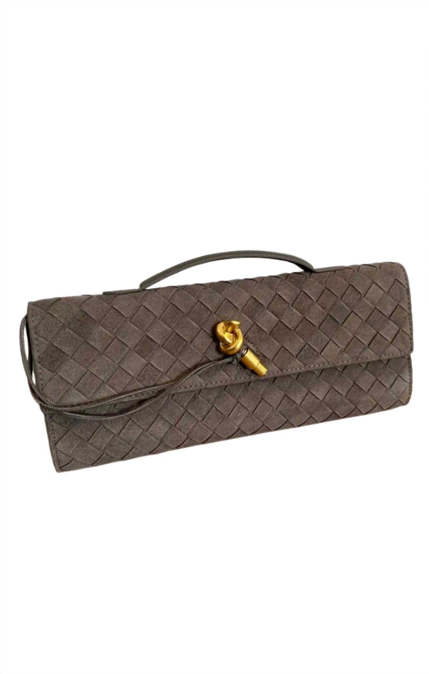 Mint Exclusives Women's Suede Knot Clutch Bag in taupe - women's bag