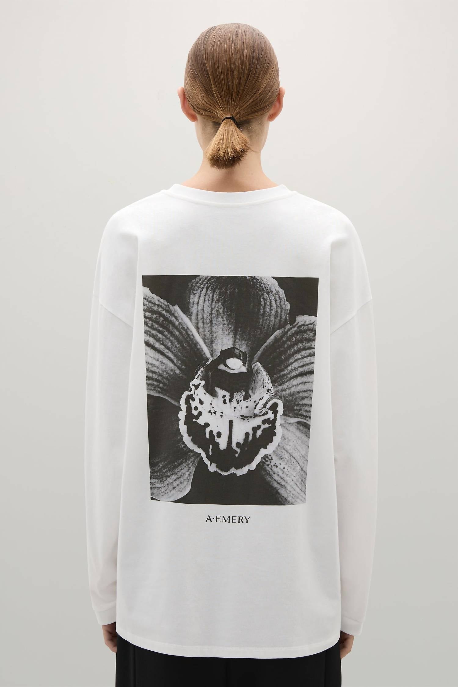 A.Emery Orchid Long Sleeve T-shirt in white - women's long sleeve top - detail view