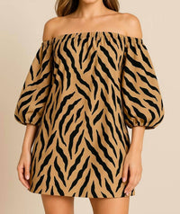 Fate - Animal Print Off The Shoulder Dress
