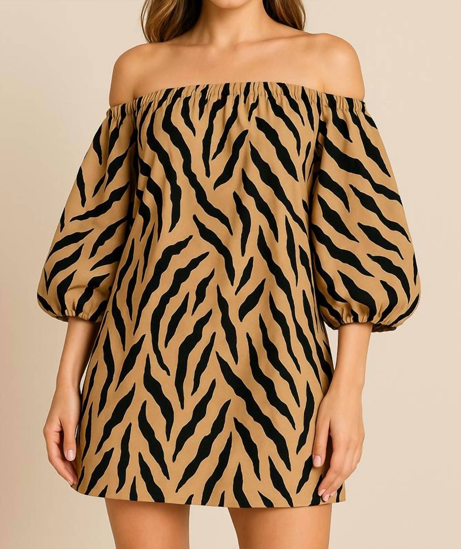 Fate - Animal Print Off The Shoulder Dress