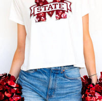 Queen Of Sparkles - Licensed Miss State Mascot Sequin Flower Tee