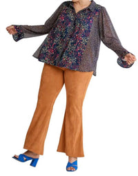 Umgee - Mixed Floral Print Metallic Blouse