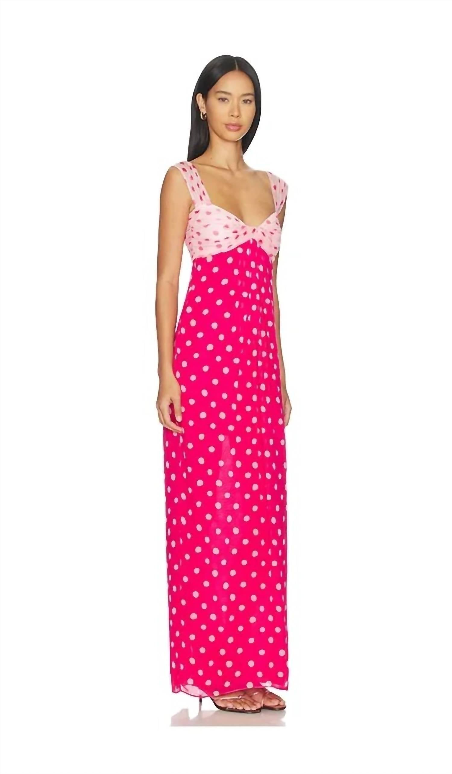 SALONI Chani Long Dress in polka strawberry - women's dress - alternate view
