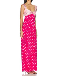 SALONI Chani Long Dress in polka strawberry - women's dress - detail view
