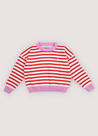 The New Society Marigold Jumper in tulip red pink lavander stripes - kids' sweater - view 4
