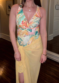 Sweet Karma - Floral Swimsuit With Yellow Wrap