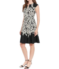 London Times - Split Neck Fit and Flare Dress