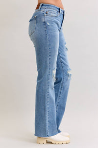 Judy Blue Mid Rise 90's Straight Leg Jean in blue - women's jeans - alternate view