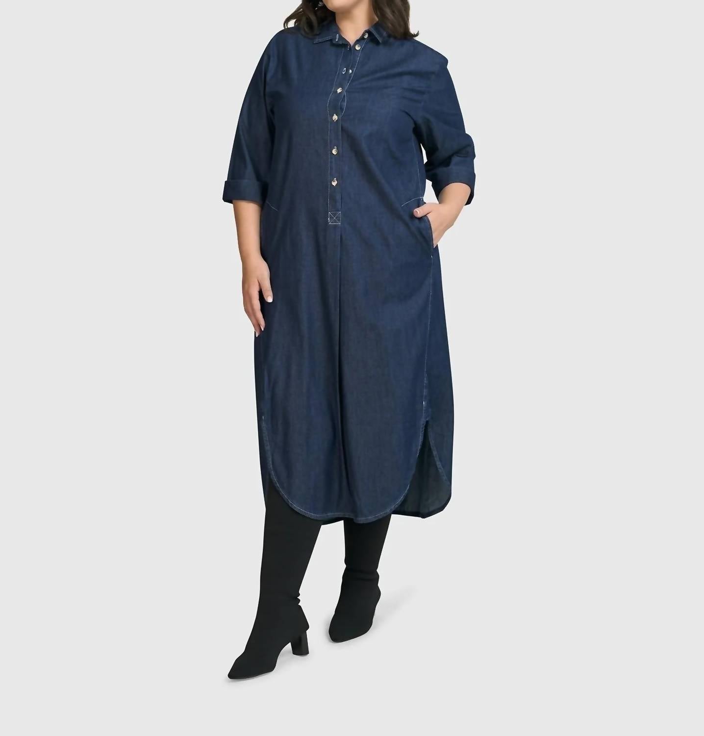 ALEMBIKA Joie Collared Dress in denim - women's dress - view 4