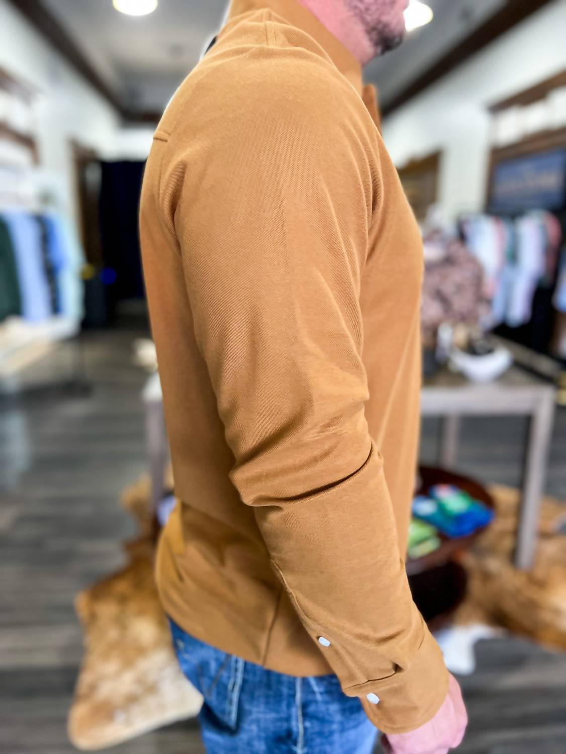 Criquet Long Sleeve Players Shirt in almond butter - men's long sleeve top - view 4