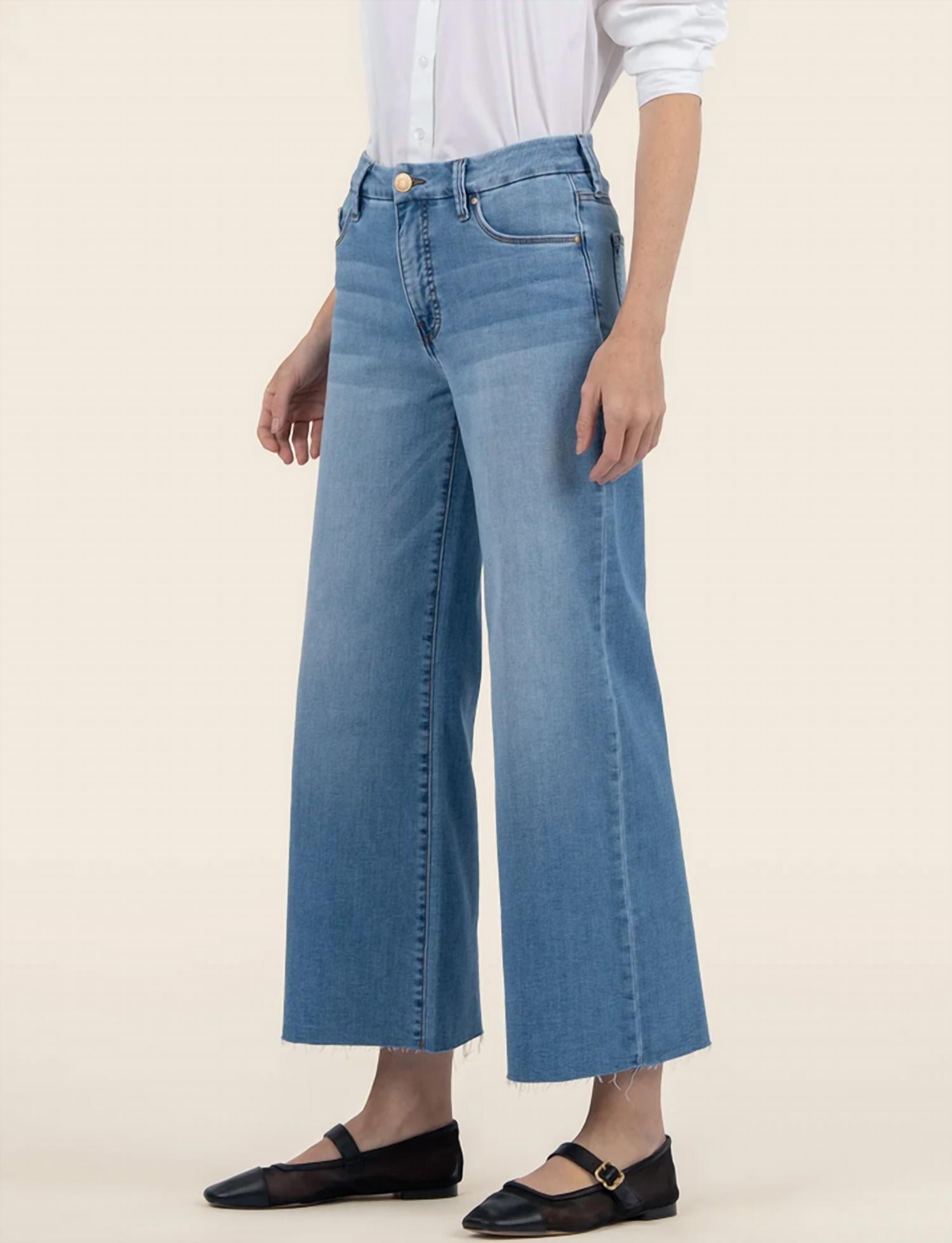 KUT FROM THE KLOTH Meg High Rise Wide Leg Raw Hem Jeans in deference light base wash - women's jeans - alternate view