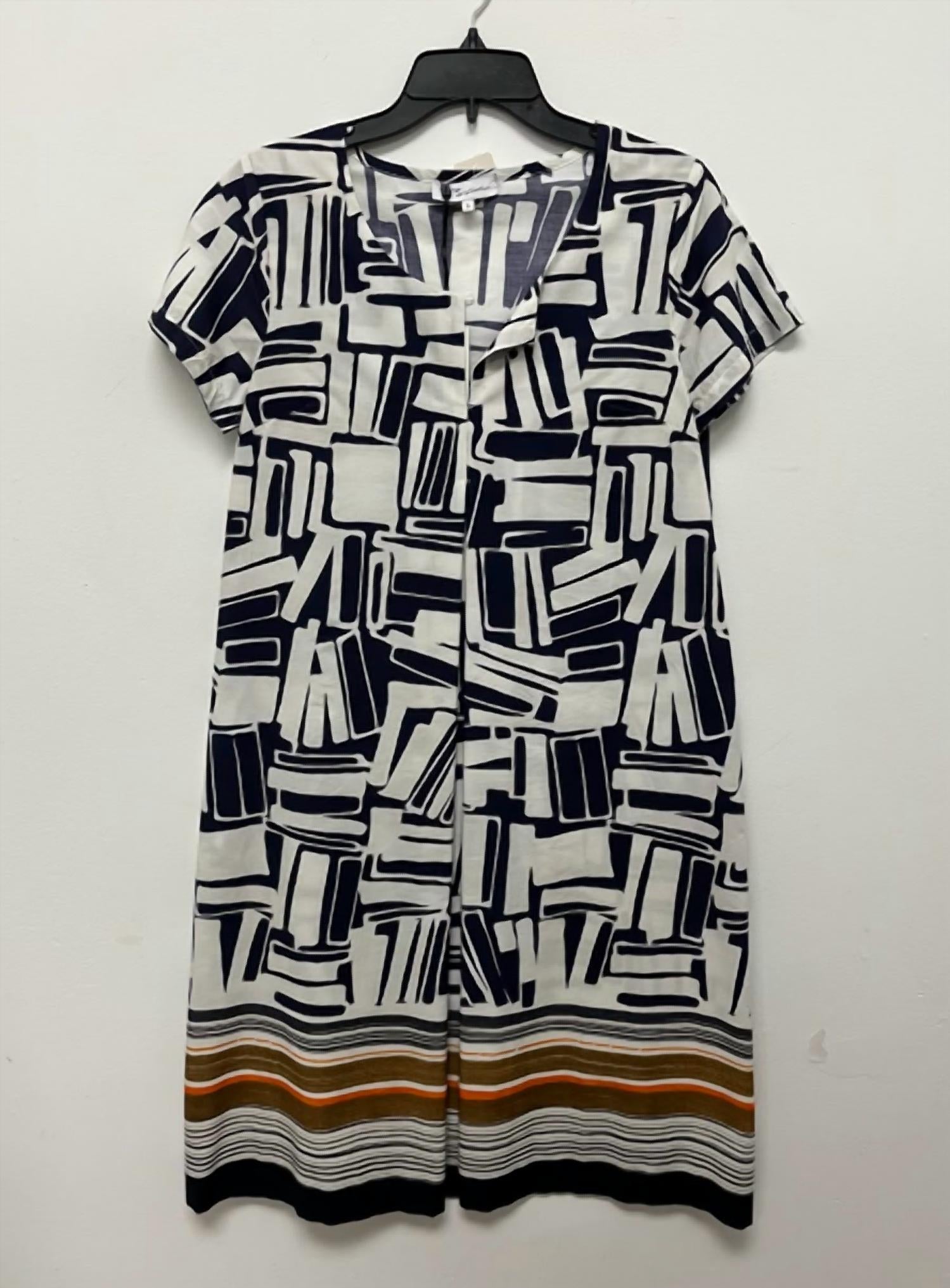 Valentina Women's Cotton A-line Dress in navy blue white - women's dress