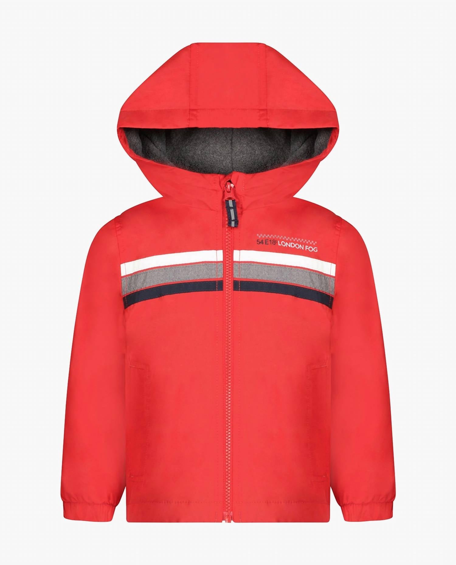 London Fog - Toddler Boys Zip Front Hooded Sporty Stripe Raincoat