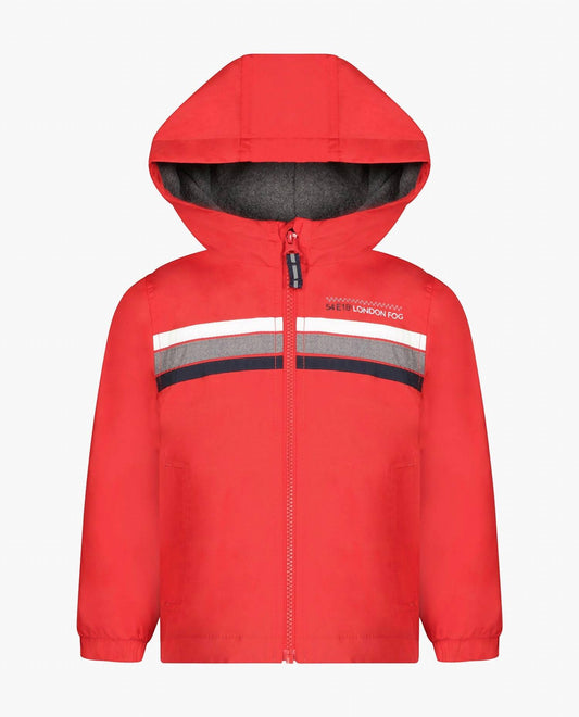 London Fog - Toddler Boys Zip Front Hooded Sporty Stripe Raincoat