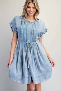 Ee:Some - Pleated Denim Dress