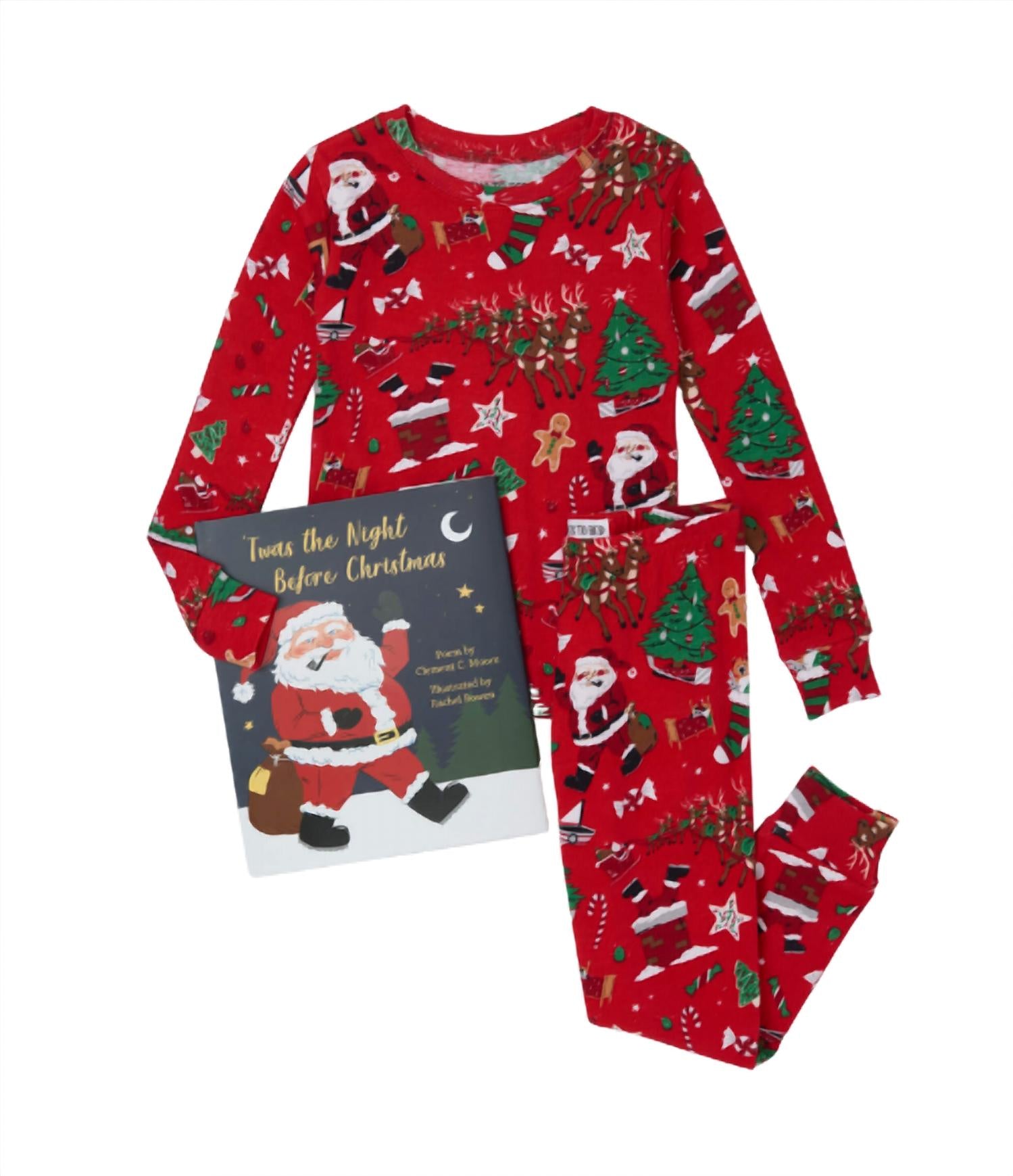 Books To Bed Kid's Twas The Night Before Christmas Organic Pajama And Book Set in red - kids' sleepwear