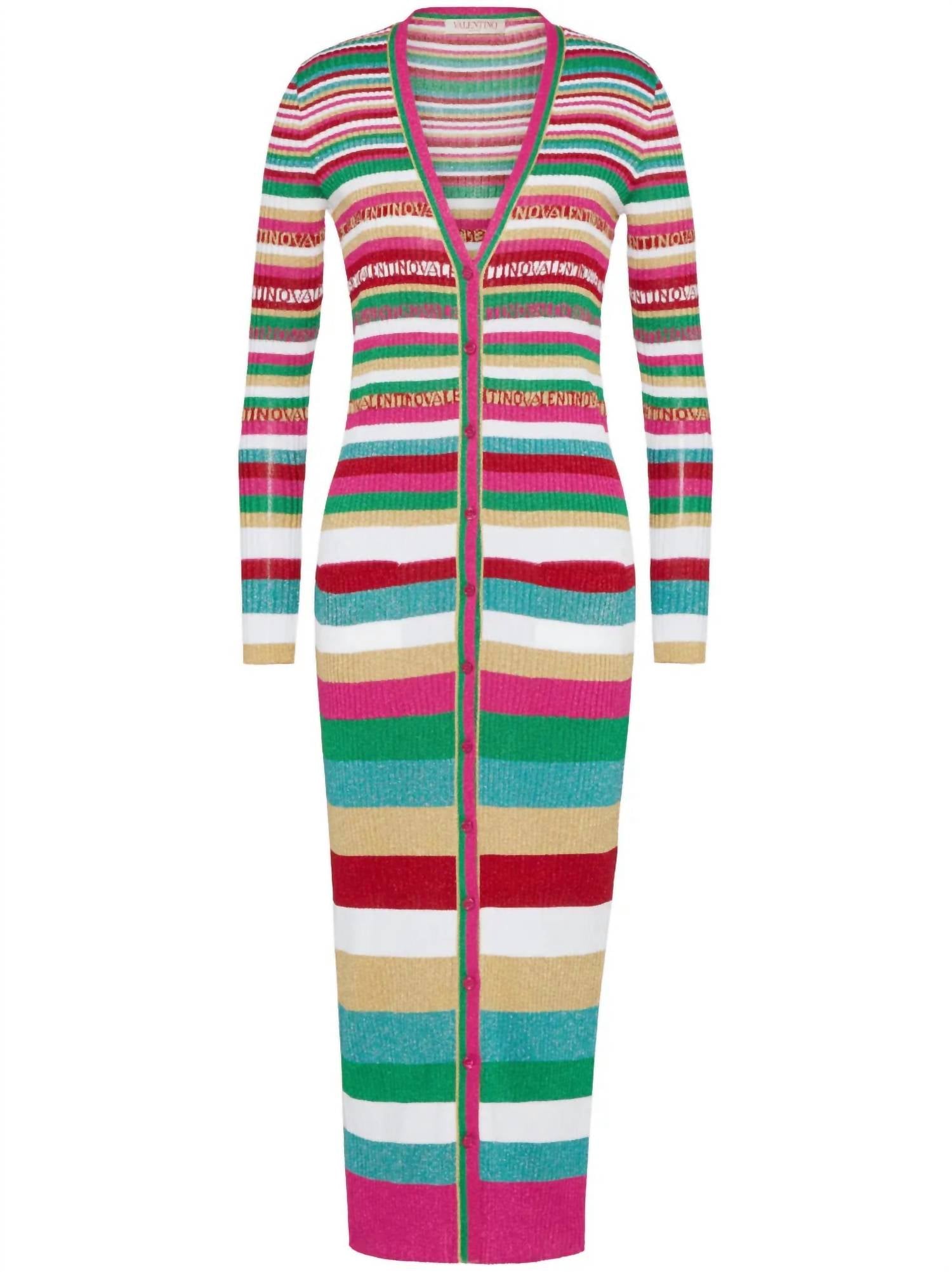 Valentino - Striped Plunge Neckline Sweater