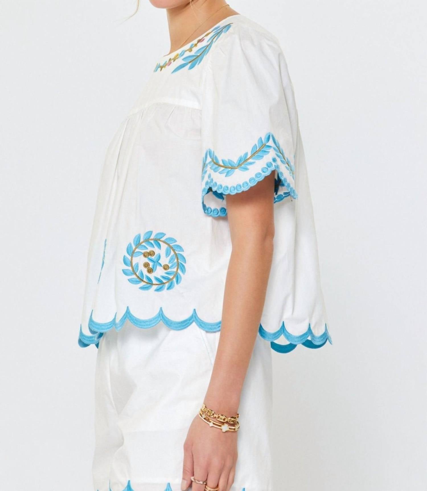 Current Air - Embroidered Scalloped Blouse