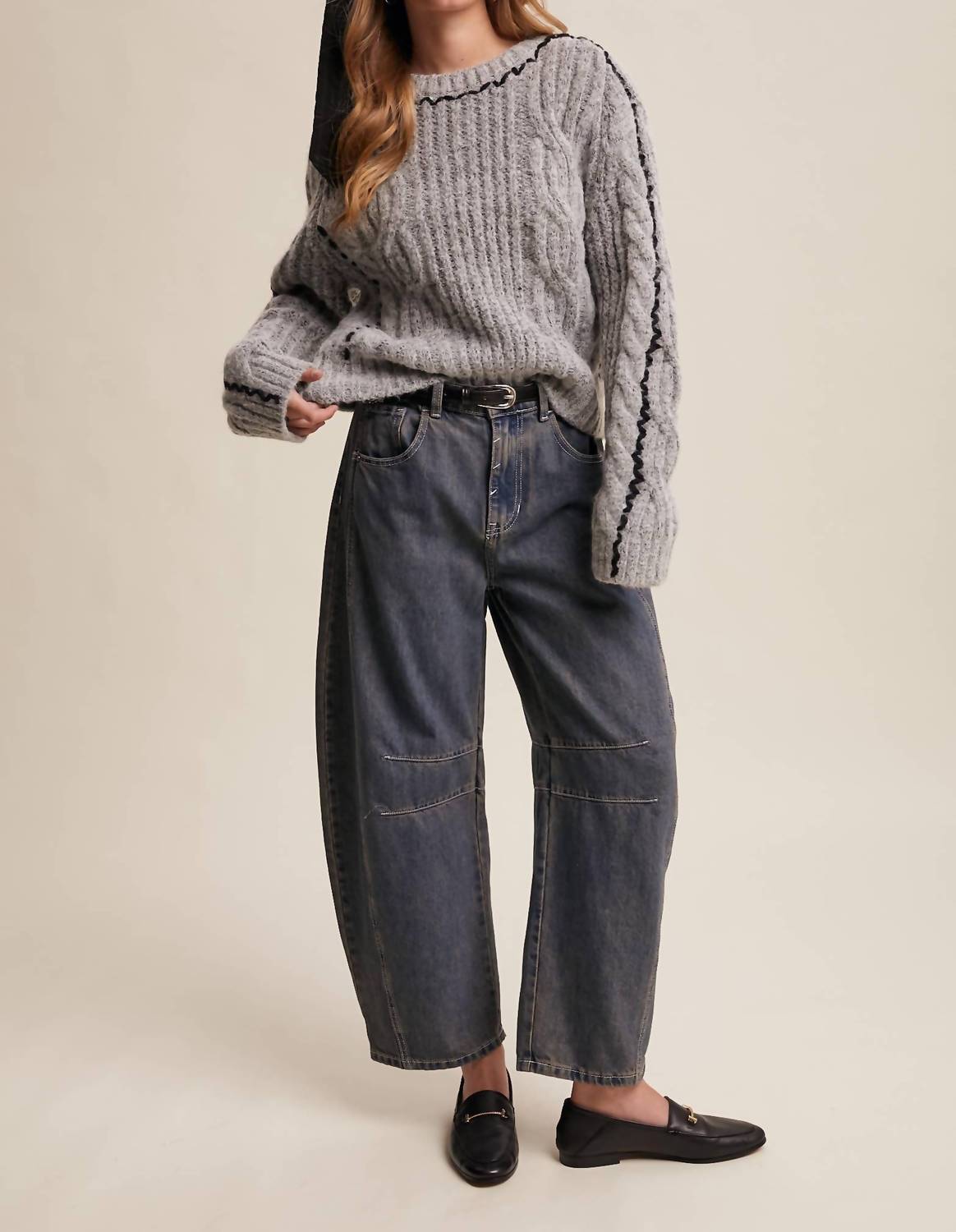 Listicle - Contrast Stitch Cable Knit Sweater
