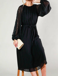 Vine & Love - Sequin Sleeve Tie Waist Dress