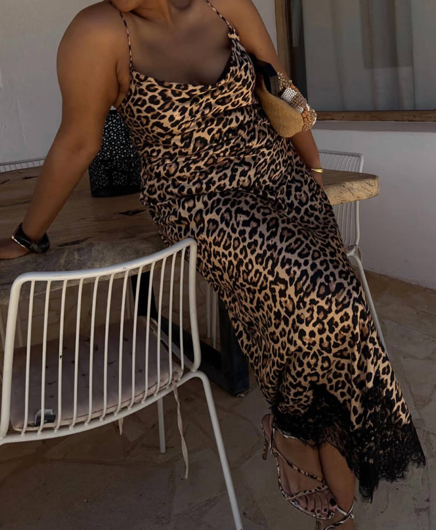 Never Fully Dressed - Satin Cowl Neck Lace Trim Hem Maxi Dress