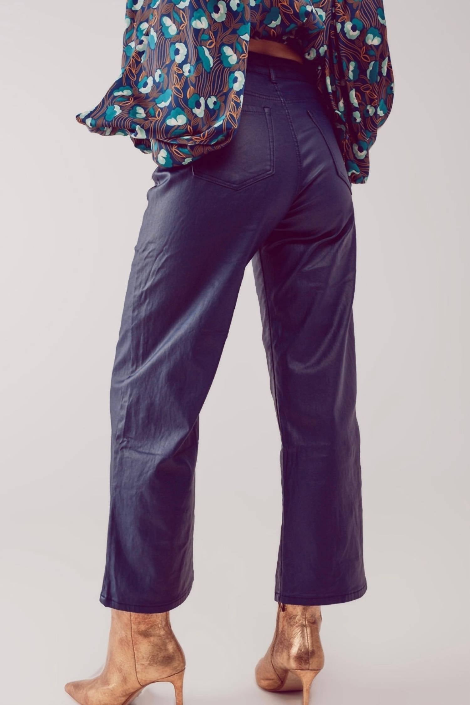 Q2 - Faux Leather Wide Leg Cropped Pants