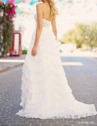 Sherri Hill Ruffle Skirt Sweetheart Neck Dress in ivory - women's dress - detail view