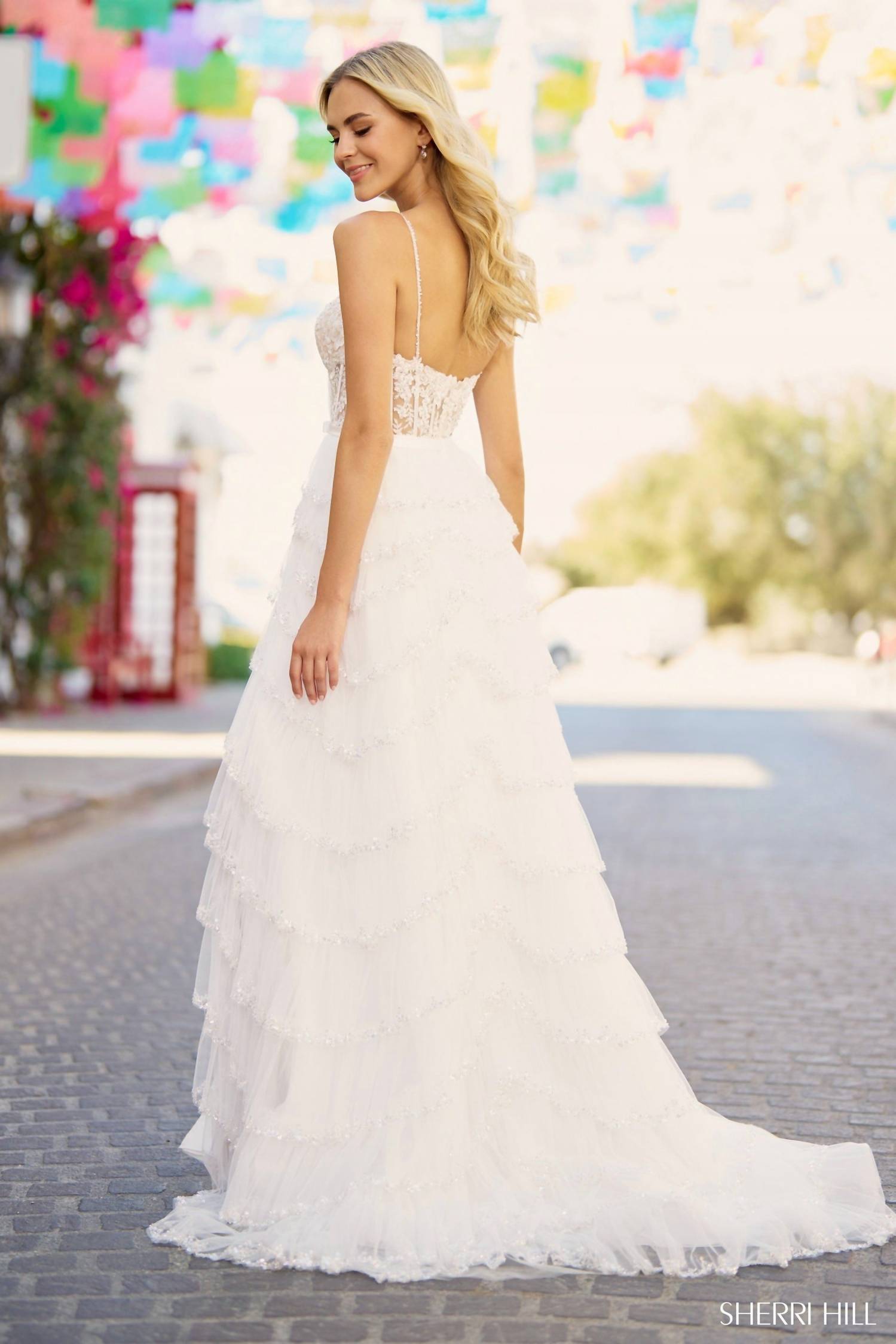 Sherri Hill Ruffle Skirt Sweetheart Neck Dress in ivory - women's dress - alternate view