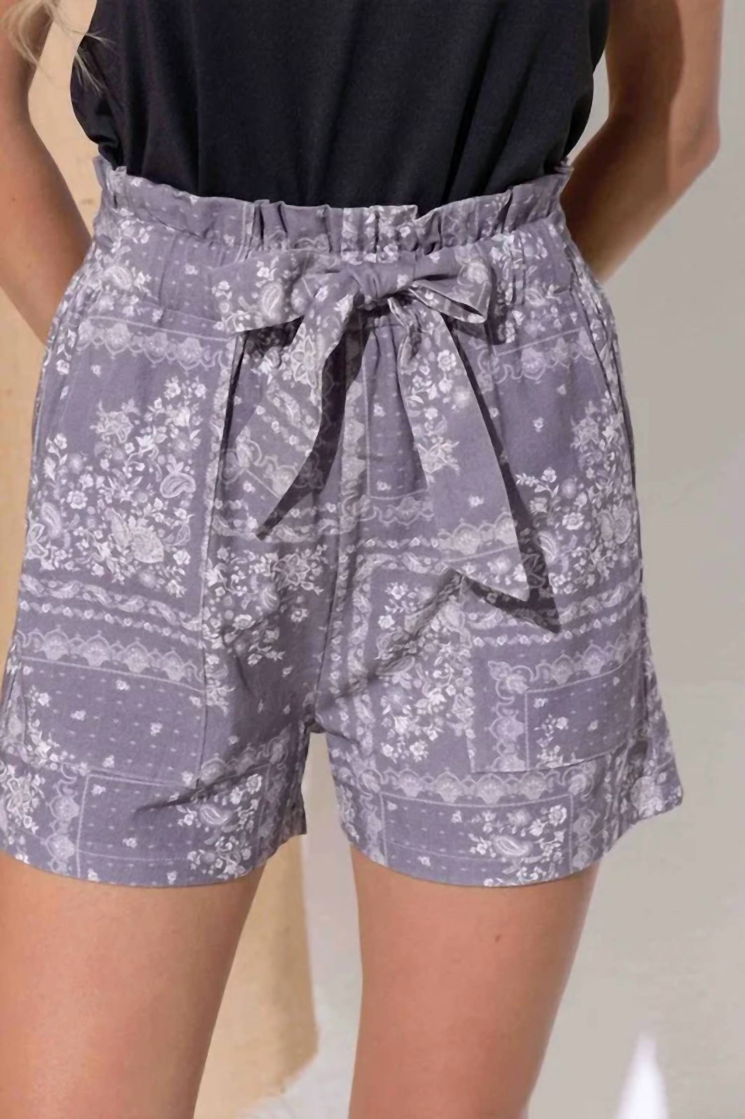 And The Why - Boho Print Linen Casual Shorts