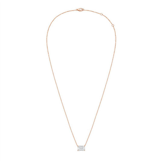 Diana M Jewels - 15.00 Cts Lab Grown Emerald East West Diamond Pendant Necklace