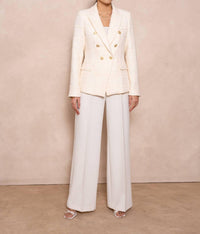European Linen Collection - Structured Tweed Blazer With Double Gold Buttons