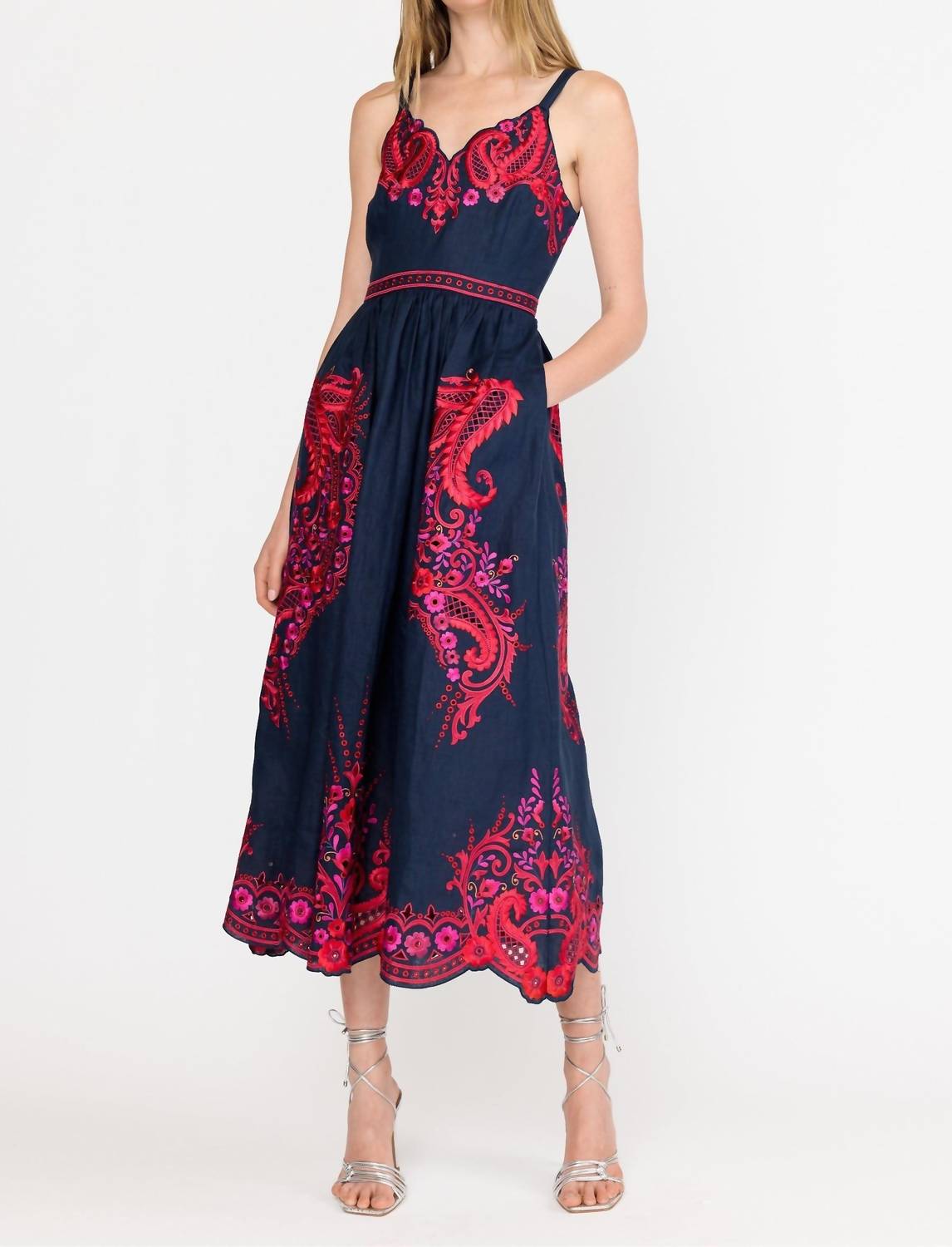 CHRISTY LYNN Holly Midi Dress in midnight rosaria - women's dress