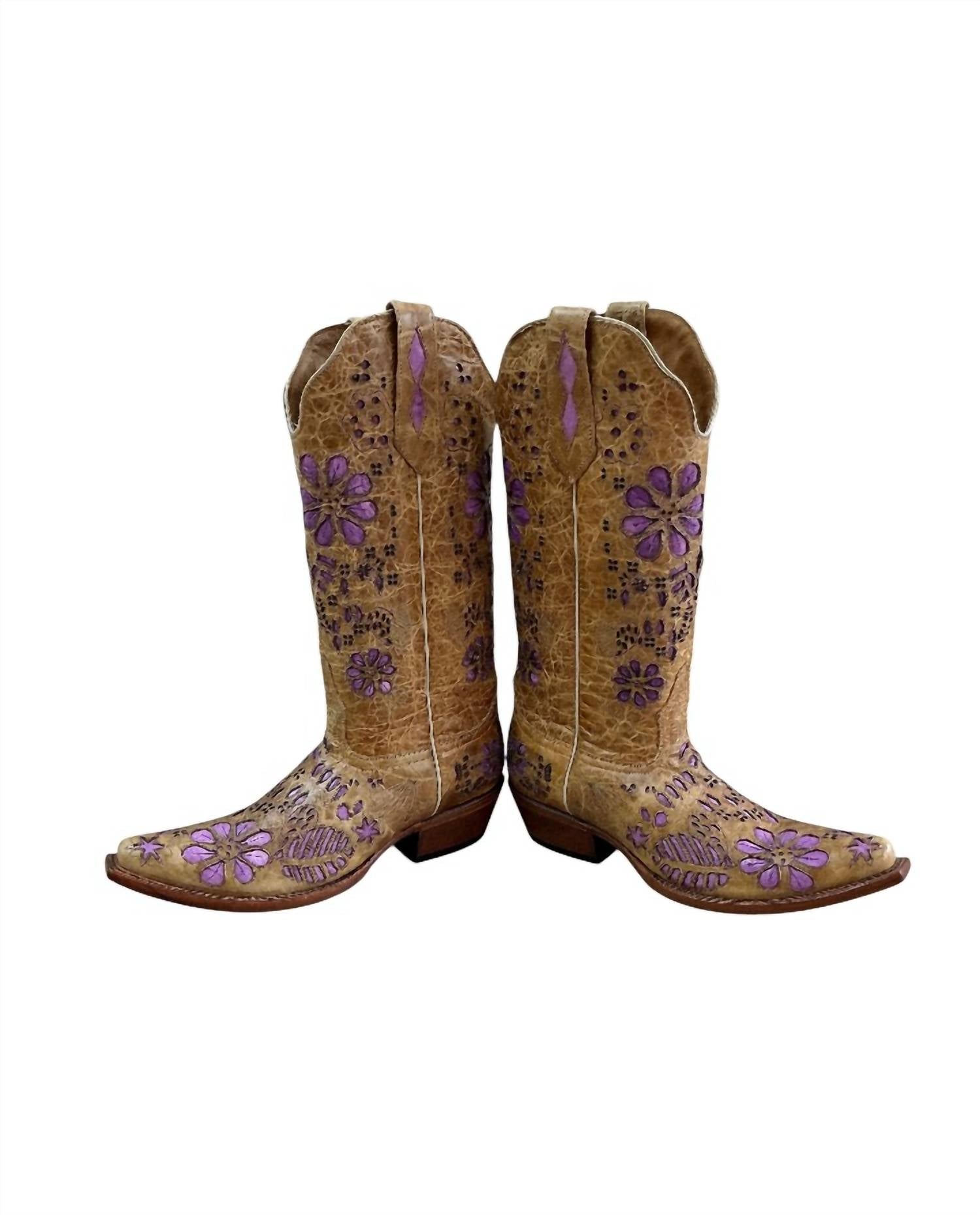 Johnny Ringo Women's A. Bison Orchid Pointed Toe Western Boots in tan - women's shoe - detail view