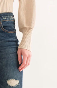 And The Why - Balloon Puff Sleeve Rib Bodysuit