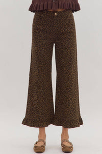 entro Wild Ruffle Trim Pants in leopard - women's pants