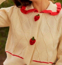 LovLov Strawberry Sailor Collar Cardigan in cream - women's cardigan - detail view
