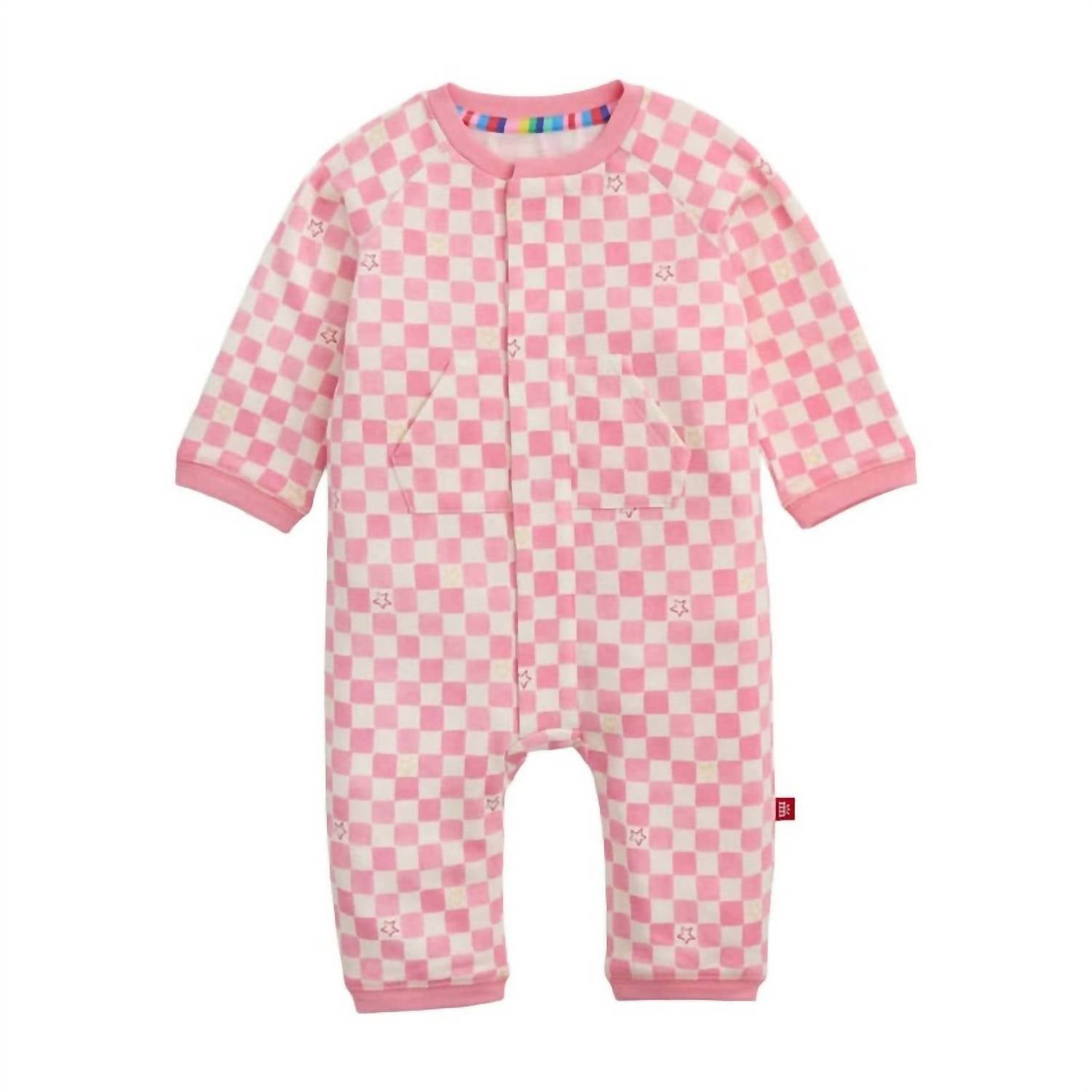 Magnetic Me - Kid's Checkerboard Brushed Fleece Romper