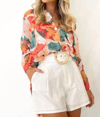Shiying Fashion - Long Button Down Floral Top