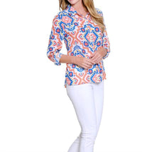 Multiples Sunset Mosaic Roll-tab Shirt in multi - women's shirt - detail view