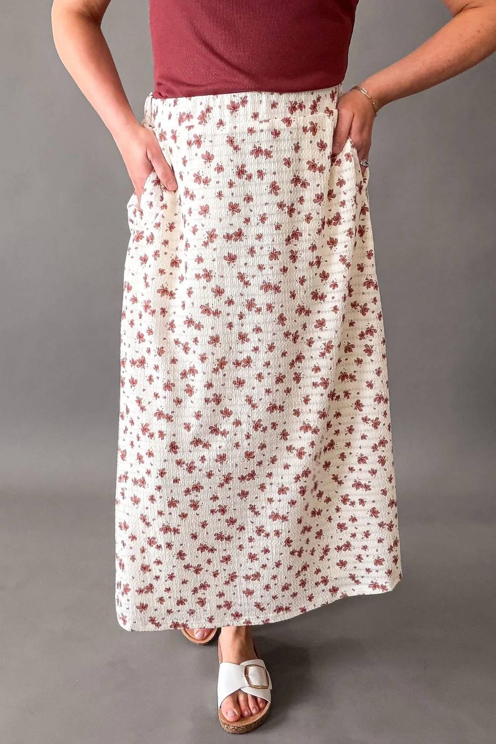 Mikarose - Textured Midi Floral Skirt