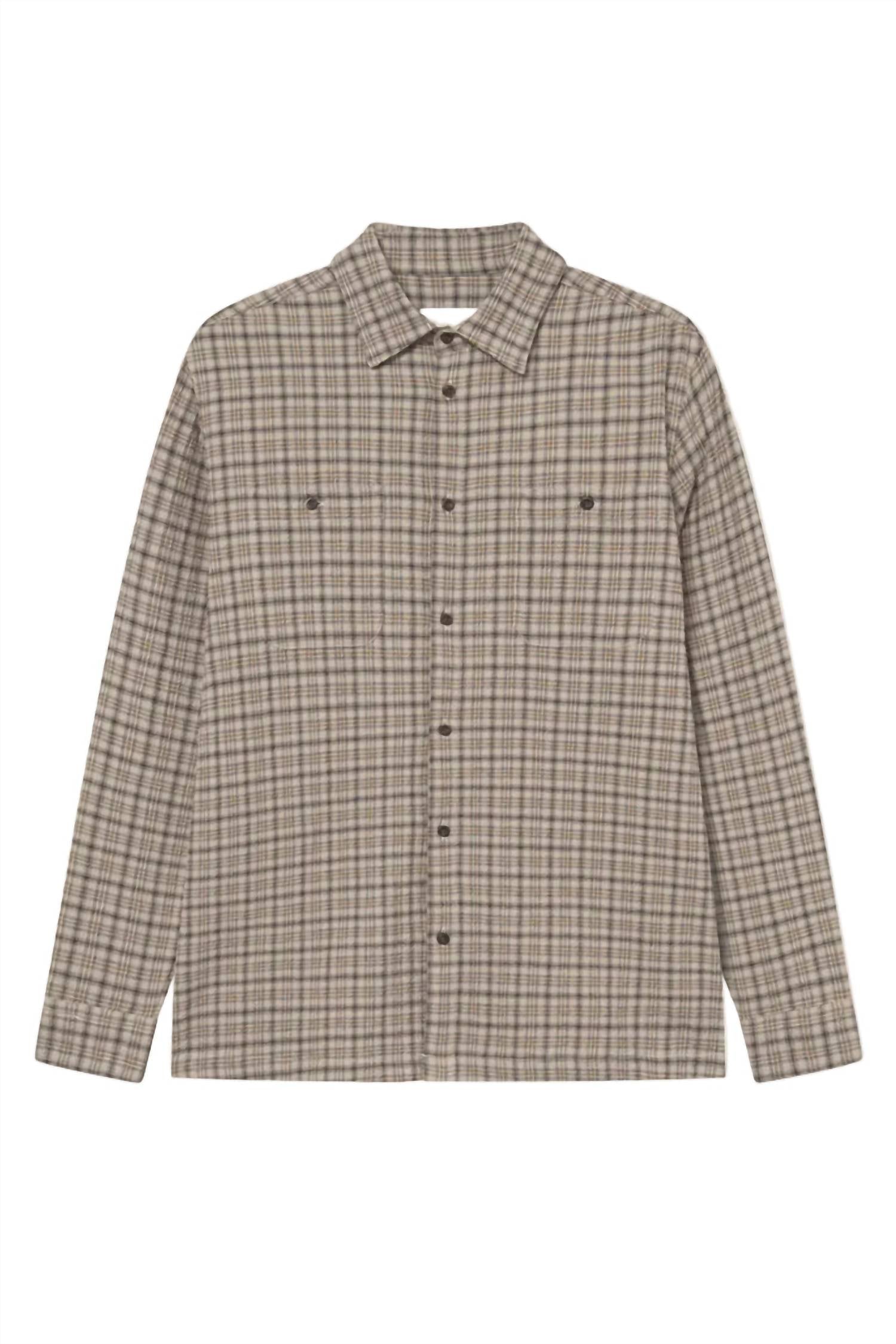 Les Deux John Check Long Sleeve Shirt in dark sand - men's shirt - alternate view